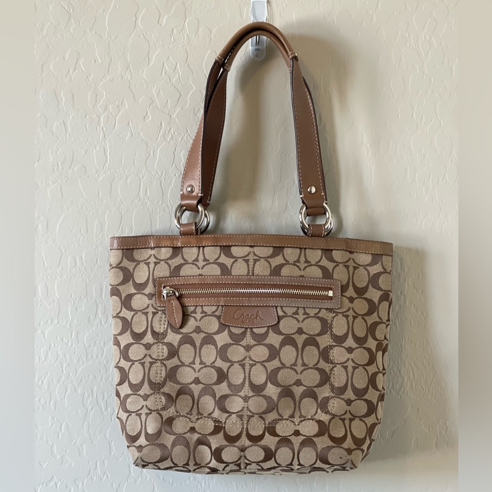 Coach Tan & Brown Signature Tote - F14698 - Picture 1 of 7